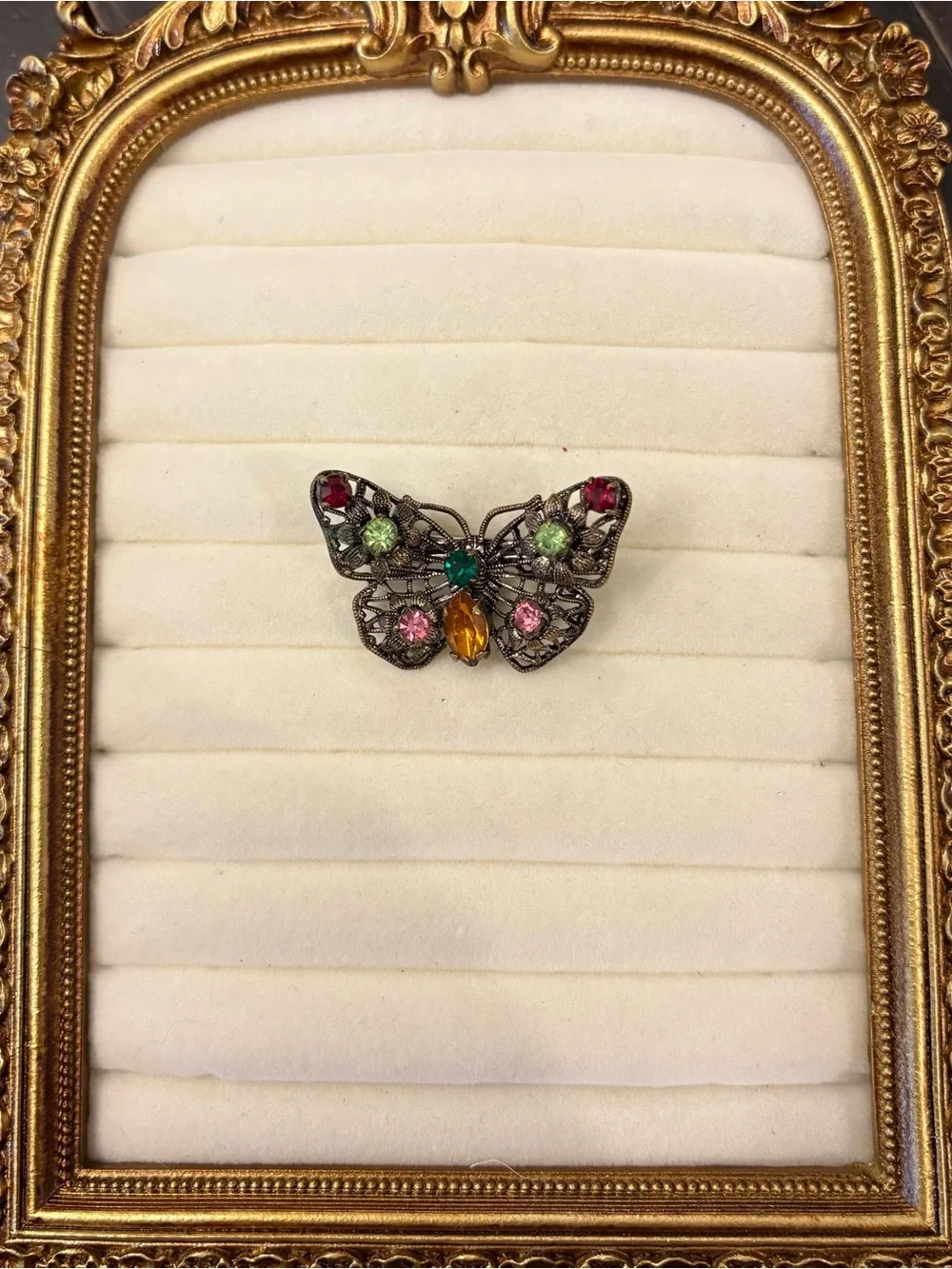Vintage Brooch Filigree Silver‎ Tone Colorful Rhinestone Butterfly Pin Fairycore